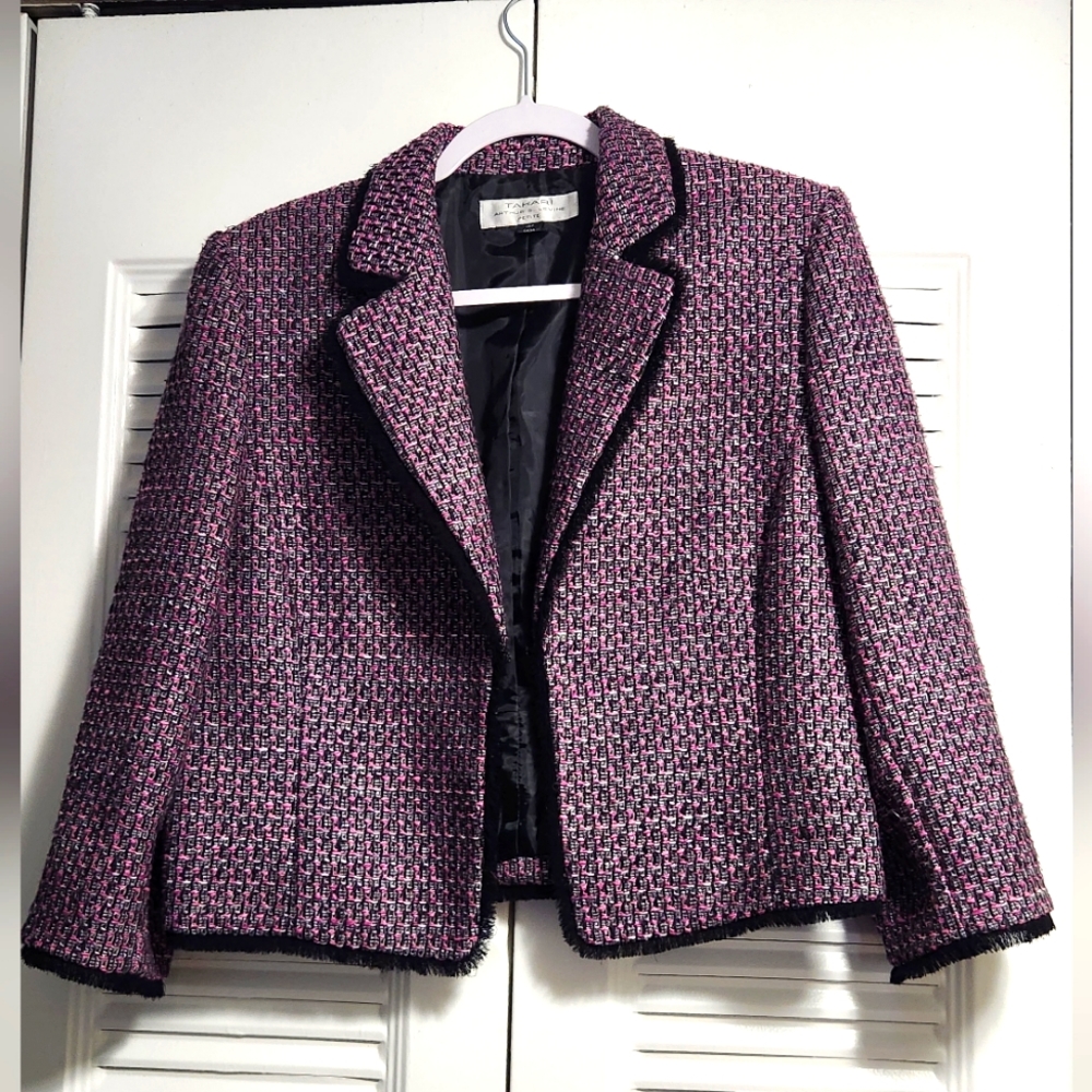 Tahari black/pink wool blend blazer size 12P